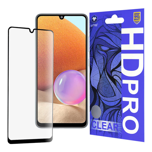Lito HD Pro Clear képernyővédő fólia Samsung Galaxy A32 A325 készülékhez, edzett üveg, teljes ragasztó, fekete