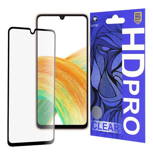 Lito HD Pro Clear képernyővédő fólia Samsung Galaxy A33 5G A336 készülékhez, Edzett üveg, Teljes ragasztó, Fekete