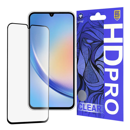 Lito HD Pro Clear képernyővédő fólia Samsung Galaxy A34 A346 készülékhez, edzett üveg, teljes ragasztó, fekete