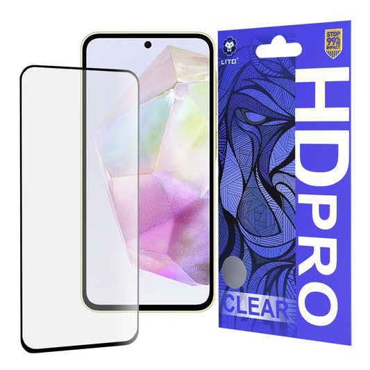 Lito HD Pro Clear képernyővédő fólia Samsung Galaxy A35 5G A356 készülékhez, edzett üveg, teljes ragasztó, fekete