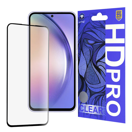Lito HD Pro Clear képernyővédő fólia Samsung Galaxy A54 A546 készülékhez, edzett üveg, teljes ragasztó, fekete
