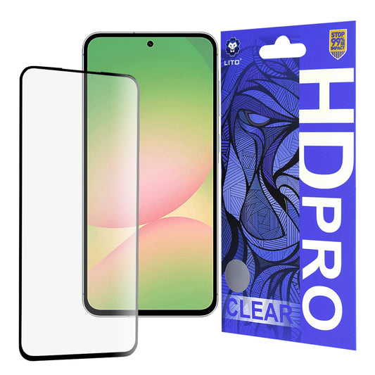 Lito HD Pro Clear képernyővédő fólia Samsung Galaxy A56 A566 készülékhez, edzett üveg, teljes ragasztó, fekete