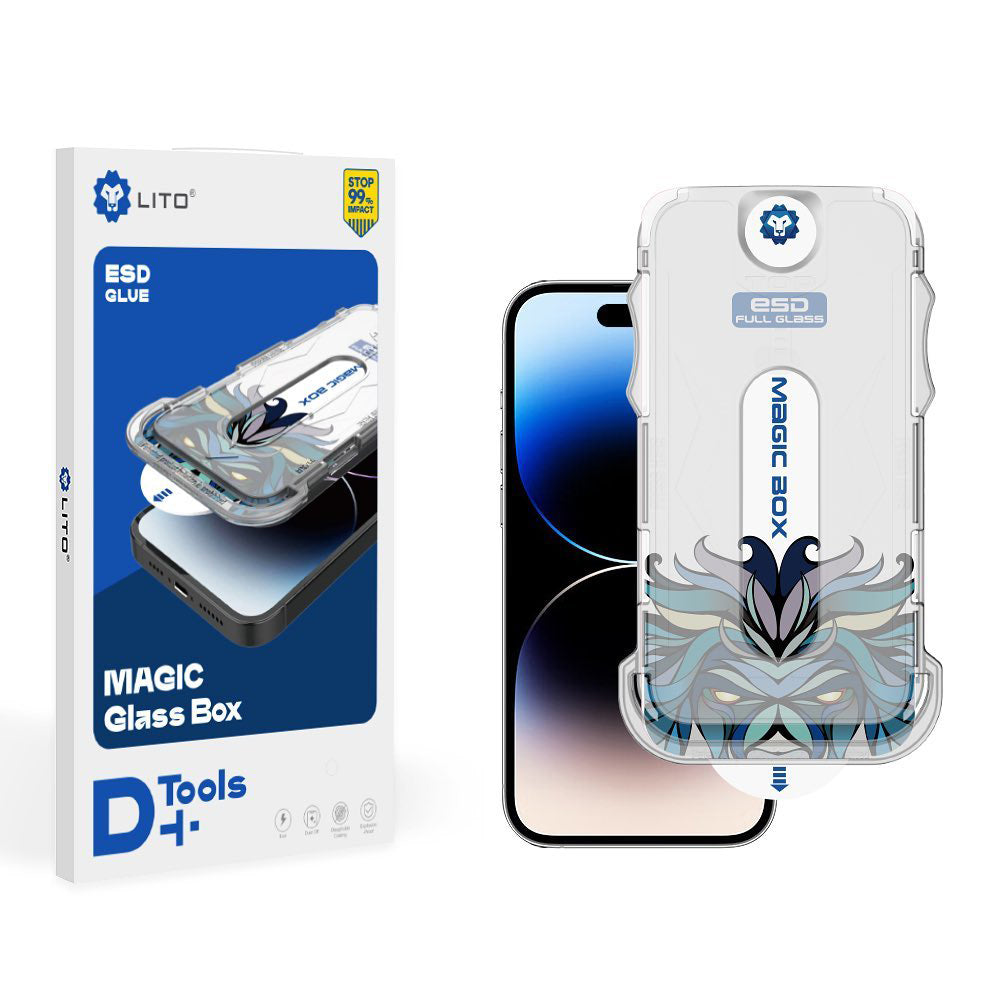 Lito Magic Glass Box D+ Tools képernyővédő fólia Apple iPhone 16-hoz, edzett üveg, teljes ragasztóval