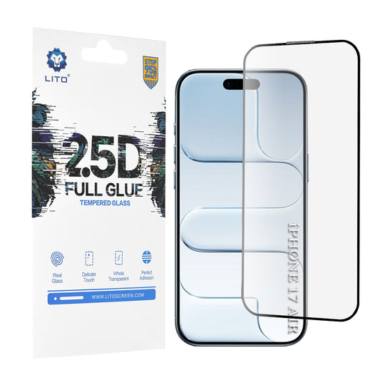 Lito képernyővédő fólia Apple iPhone 17 Air-hez, Edzett üveg, Teljes ragasztás, 2.5D, Fekete