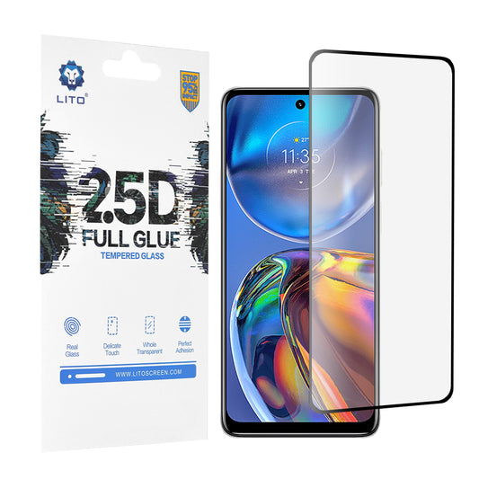 Lito képernyővédő fólia Motorola Moto E32s / E32 készülékhez, edzett üveg, teljes ragasztó, 2.5D, fekete