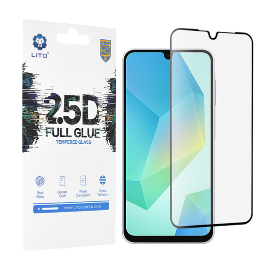 Lito képernyővédő fólia Samsung Galaxy A16 5G A166 / A16 4G A165 készülékhez, edzett üveg, teljes ragasztó, 2.5D, fekete