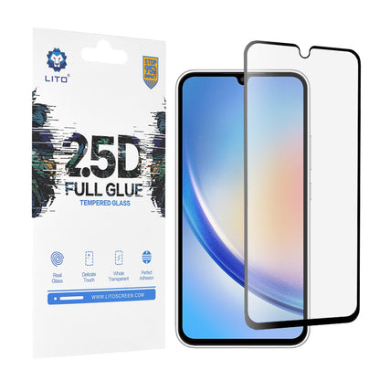 Lito képernyővédő fólia Samsung Galaxy A34 A346-hoz, edzett üveg, teljes ragasztó, 2.5D, fekete