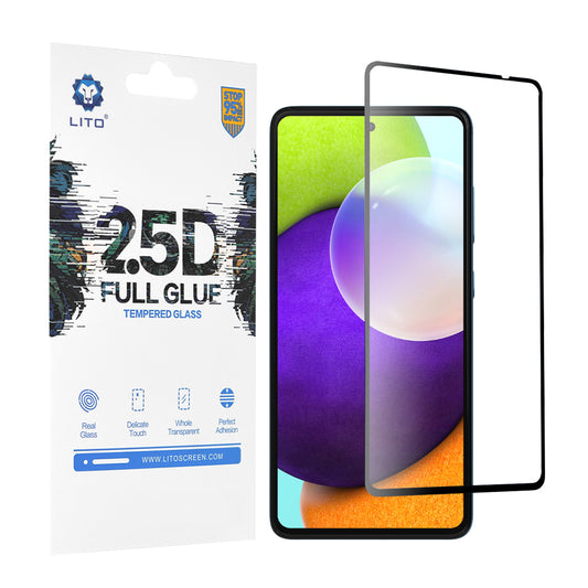 Lito képernyővédő fólia Samsung Galaxy A52s 5G A528 / A52 5G A526 / A52 A525 készülékekhez, edzett üveg, teljes ragasztó, 2.5D, fekete