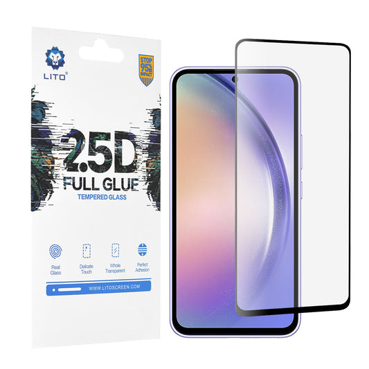 Lito képernyővédő fólia Samsung Galaxy A54 A546 készülékhez, edzett üveg, teljes ragasztó, 2.5D, fekete