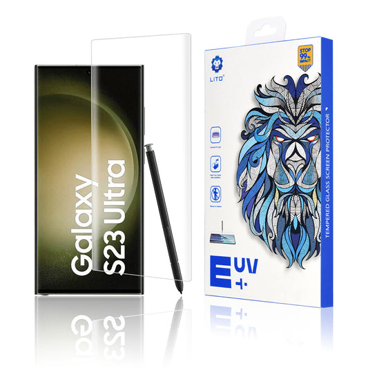 Lito képernyővédő fólia Samsung Galaxy S23 Ultra S918-hoz, Edzett üveg, UV ragasztó, 3D
