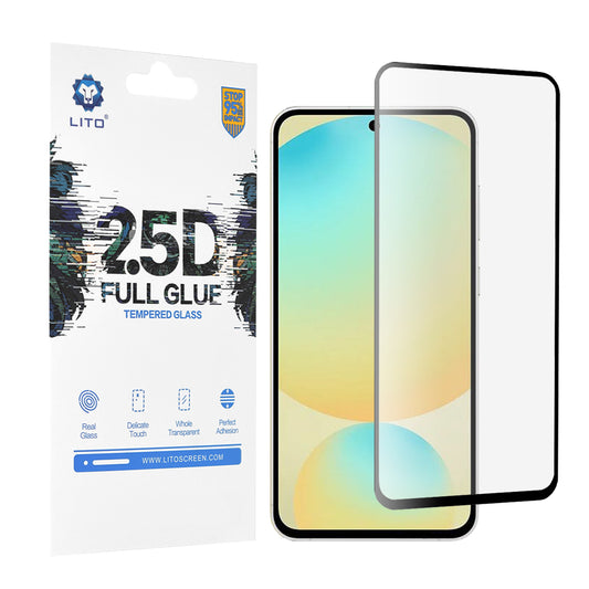 Lito képernyővédő fólia Samsung Galaxy S24 FE S721-hez, edzett üveg, teljes ragasztó, 2.5D, fekete