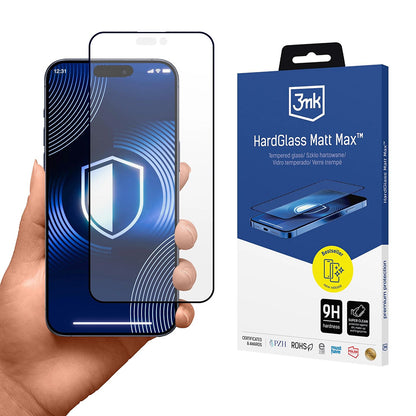 Matt 3MK HardGlass Max képernyővédő fólia Apple iPhone 17 Pro-hoz, Edzett üveg, Teljes ragasztás, Fekete