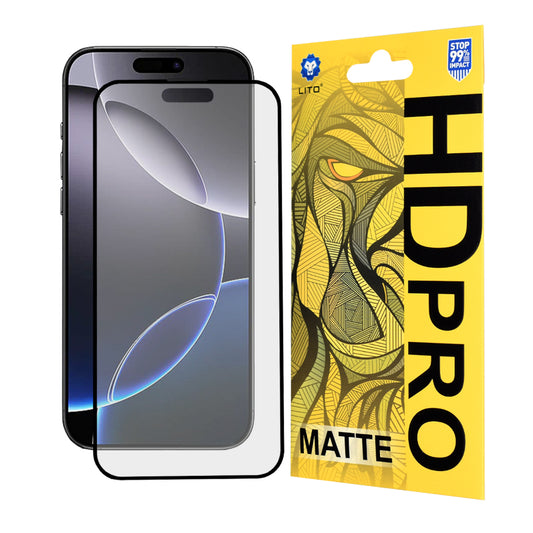 Lito HD Pro matt képernyővédő fólia Apple iPhone 16 Pro Max-hoz, edzett üveg, teljes ragasztó, fekete