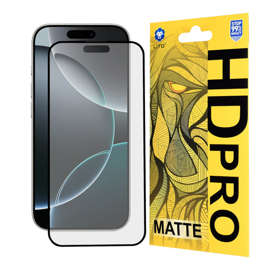 Lito HD Pro matt képernyővédő fólia Apple iPhone 16 Pro-hoz, edzett üveg, teljes ragasztó, fekete