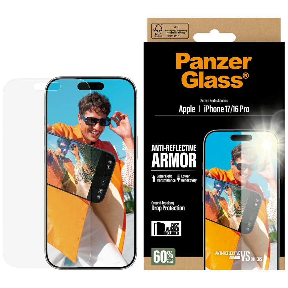 Matt PanzerGlass Armor EasyAligner védőfólia Apple iPhone 17 / 16 Pro készülékhez, Edzett üveg, Teljes ragasztás