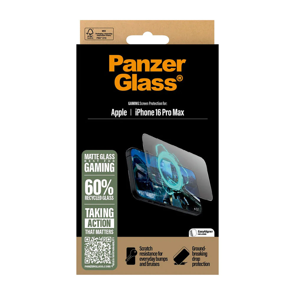 Matt PanzerGlass Ultra-Wide Fit Gaming védőfólia Apple iPhone 16 Pro Max készülékhez, Edzett üveg, Teljes ragasztás, Fekete