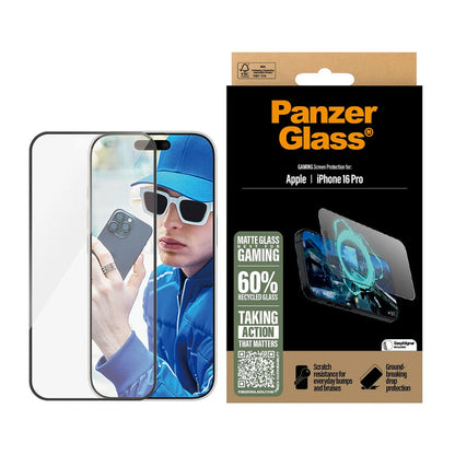 Matt PanzerGlass Ultra-Wide Fit Gaming védőfólia Apple iPhone 16 Pro-hoz, Edzett üveg, Teljes ragasztás, Fekete