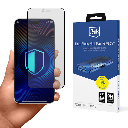 Matt Privacy 3MK HardGlass Max képernyővédő fólia Apple iPhone 17 Air-hez, Edzett üveg, Teljes ragasztás