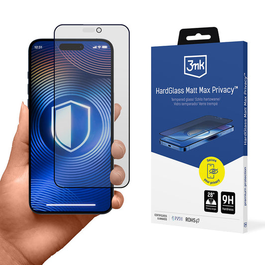 Matt Privacy 3MK HardGlass Max védőfólia Apple iPhone 17 Pro Max készülékhez, Edzett üveg, Teljes ragasztás
