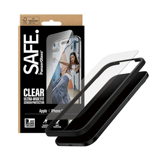 Képernyővédő fólia PanzerGlass Safe. Ultra-Wide Fit EasyAligner az Apple iPhone 17 Air-hez, Edzett üveg, Teljes ragasztás