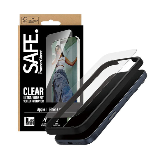 PanzerGlass Safe képernyővédő fólia. Ultra-Wide Fit EasyAligner az Apple iPhone 17 Pro-hoz, Edzett üveg, Teljes ragasztás