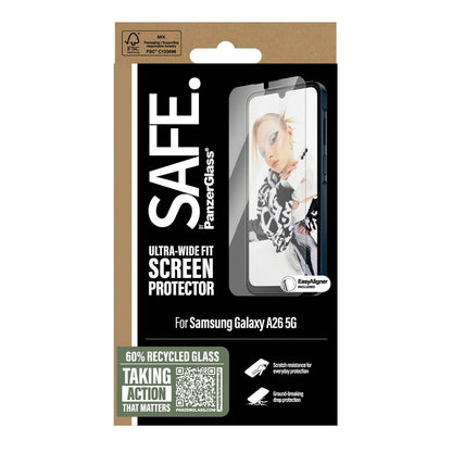 PanzerGlass Safe képernyővédő fólia. Ultra-Wide Fit EasyAligner a Samsung Galaxy A26 A266-hoz, Edzett üveg, Teljes ragasztás