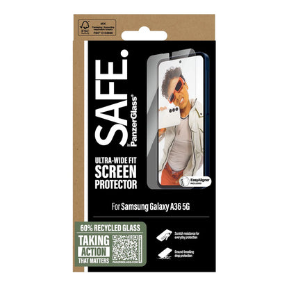 PanzerGlass Safe képernyővédő fólia. Ultra-Wide Fit EasyAligner Samsung Galaxy A36 A366-hoz, Edzett üveg, Teljes ragasztás