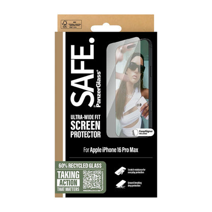 PanzerGlass Safe képernyővédő fólia. Ultra-Wide Fit az Apple iPhone 16 Pro Max számára, Edzett üveg, Teljes ragasztás