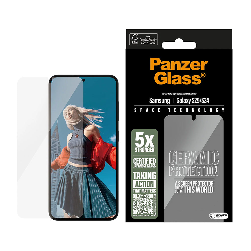 PanzerGlass Ultra-Wide Ceramic EasyAligner védőfólia Samsung Galaxy S25 S931 / S24 S921 készülékekhez, Edzett üveg, Teljes ragasztás