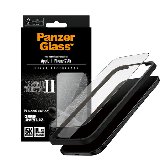 PanzerGlass Ultra-Wide Ceramic II EasyAligner védőfólia Apple iPhone 17 Air készülékhez, Edzett üveg, Teljes ragasztás, Fekete
