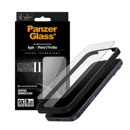 PanzerGlass Ultra-Wide Ceramic II EasyAligner védőfólia Apple iPhone 17 Pro Max készülékhez, Edzett üveg, Teljes ragasztás, Fekete