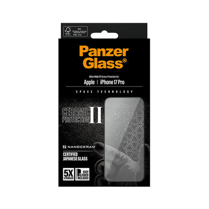 Védőfólia PanzerGlass Ultra-Wide Ceramic II EasyAligner Apple iPhone 17 Pro-hoz, Edzett Üveg, Teljes Ragasztás, Fekete