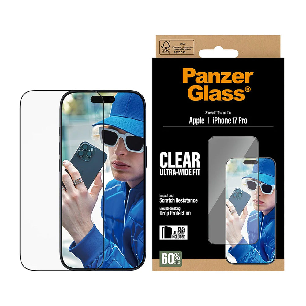 PanzerGlass Ultra-Wide Fit EasyAligner védőfólia Apple iPhone 17 Pro-hoz, Edzett üveg, Teljes ragasztás, Fekete