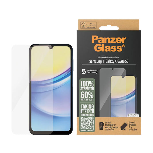 PanzerGlass Ultra-Wide Fit EasyAligner védőfólia Samsung Galaxy A16 5G A166 / A16 4G A165 készülékhez, Edzett üveg, Teljes ragasztás