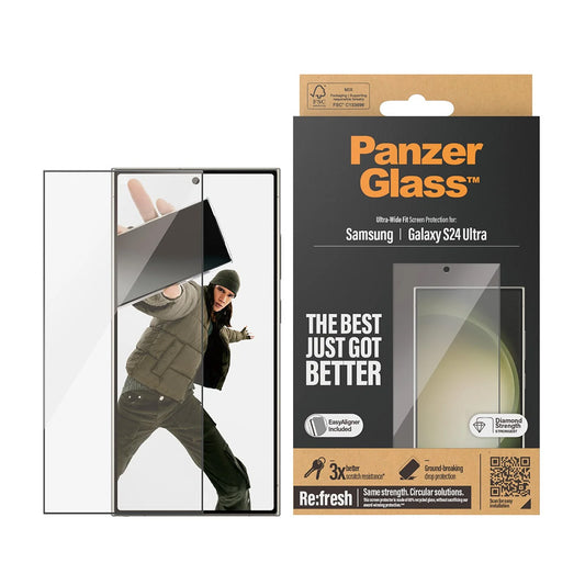 PanzerGlass Ultra-Wide Fit EasyAligner védőfólia Samsung Galaxy S24 Ultra S928 készülékhez, Edzett üveg, Teljes ragasztás, Fekete