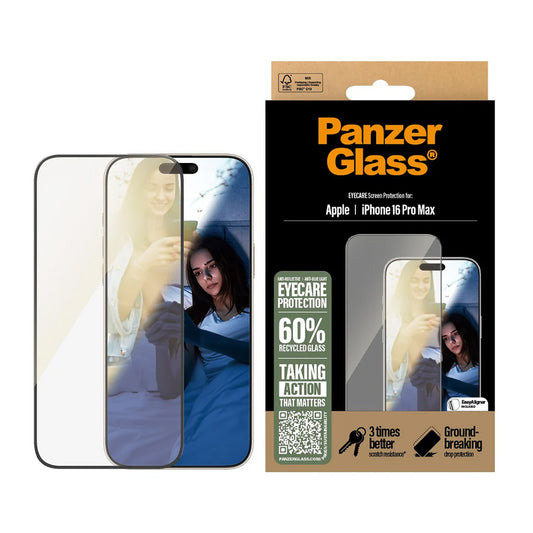 PanzerGlass Ultra-Wide Fit EyeCare védőfólia Apple iPhone 16 Pro Max készülékhez, Edzett üveg, Teljes ragasztás, Fekete