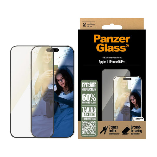 PanzerGlass Ultra-Wide Fit EyeCare védőfólia Apple iPhone 16 Pro készülékhez, Edzett üveg, Teljes ragasztás, Fekete