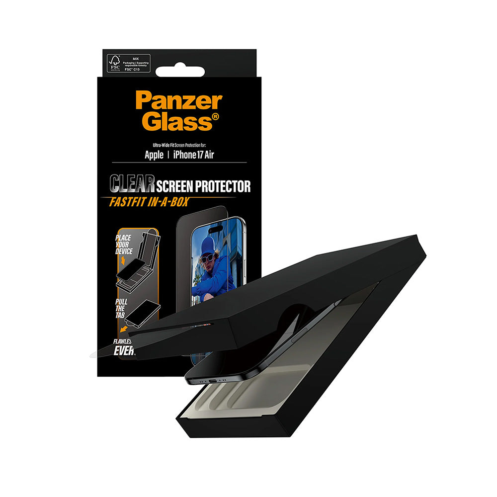 PanzerGlass Ultra-Wide Fit Fastfit védőfólia Apple iPhone 17 Air készülékhez, Edzett üveg, Teljes ragasztás, Fekete