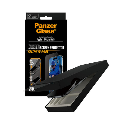 PanzerGlass Ultra-Wide Fit Fastfit védőfólia Apple iPhone 17 Air készülékhez, Edzett üveg, Teljes ragasztás, Fekete