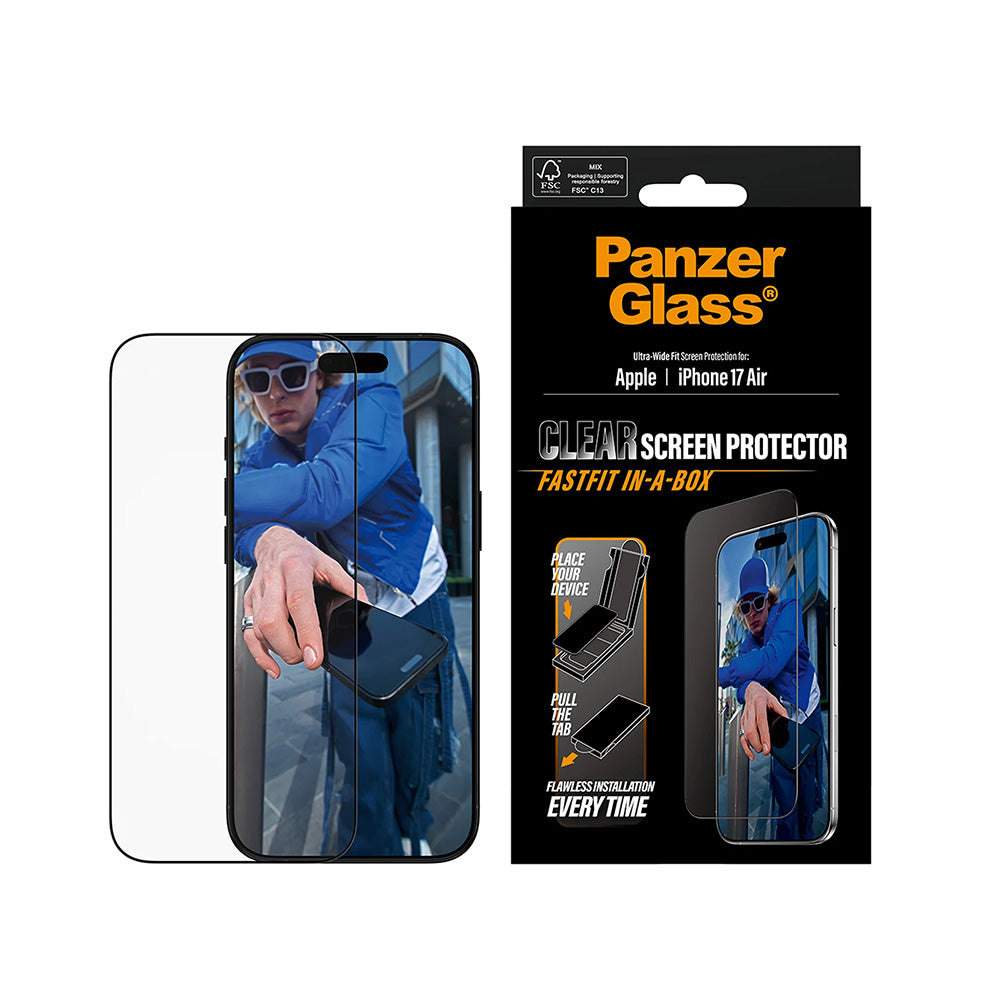 PanzerGlass Ultra-Wide Fit Fastfit védőfólia Apple iPhone 17 Air készülékhez, Edzett üveg, Teljes ragasztás, Fekete