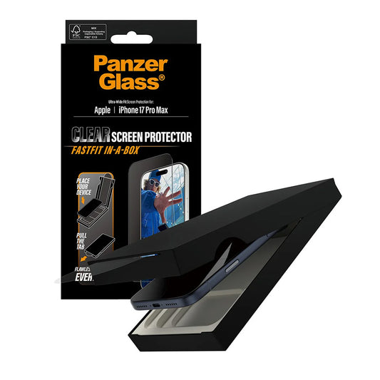 PanzerGlass Ultra-Wide Fit Fastfit védőfólia Apple iPhone 17 Pro Max készülékhez, Edzett üveg, Teljes ragasztás, Fekete