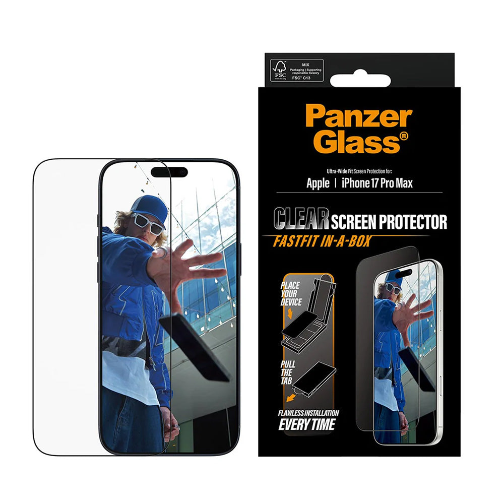 PanzerGlass Ultra-Wide Fit Fastfit védőfólia Apple iPhone 17 Pro Max készülékhez, Edzett üveg, Teljes ragasztás, Fekete