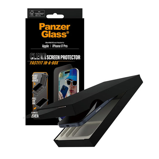 PanzerGlass Ultra-Wide Fit Fastfit védőfólia Apple iPhone 17 Pro-hoz, Edzett üveg, Teljes ragasztás, Fekete