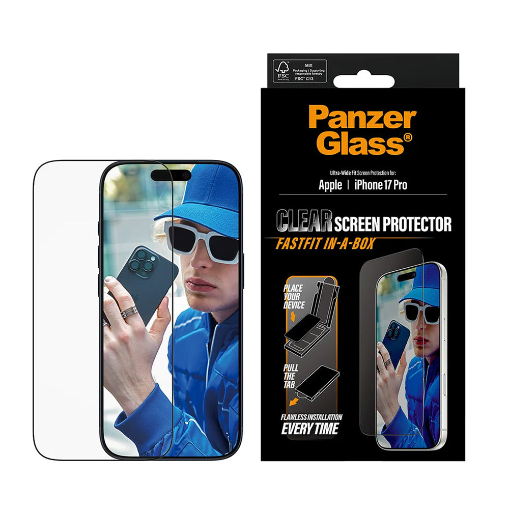 PanzerGlass Ultra-Wide Fit Fastfit védőfólia Apple iPhone 17 Pro-hoz, Edzett üveg, Teljes ragasztás, Fekete