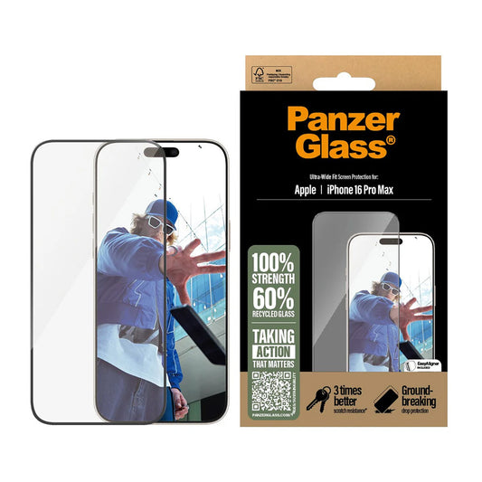 PanzerGlass Ultra-Wide Fit védőfólia Apple iPhone 16 Pro Max készülékhez, Edzett üveg, Teljes ragasztás, Fekete