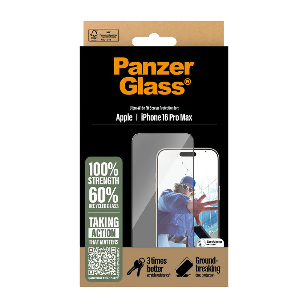 PanzerGlass Ultra-Wide Fit védőfólia Apple iPhone 16 Pro Max készülékhez, Edzett üveg, Teljes ragasztás, Fekete