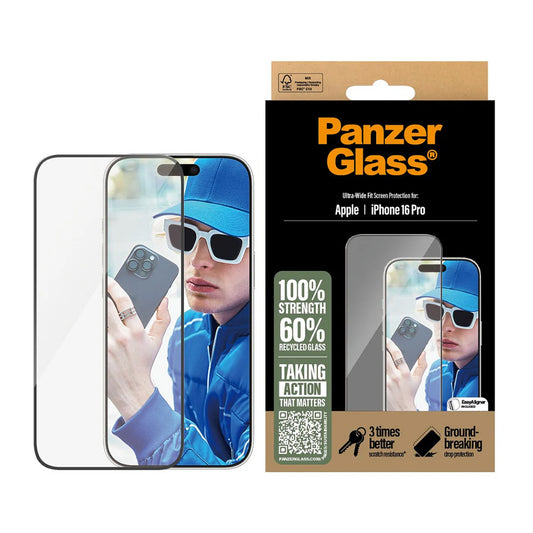 PanzerGlass Ultra-Wide Fit védőfólia Apple iPhone 16 Pro készülékhez, Edzett üveg, Teljes ragasztás, Fekete