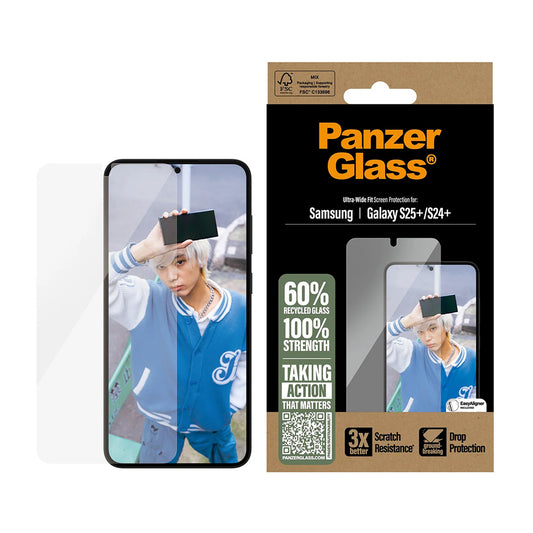PanzerGlass Ultra-Wide Fit védőfólia Samsung Galaxy S25+ S936 / S24+ S926 készülékekhez, Edzett üveg, Teljes ragasztás