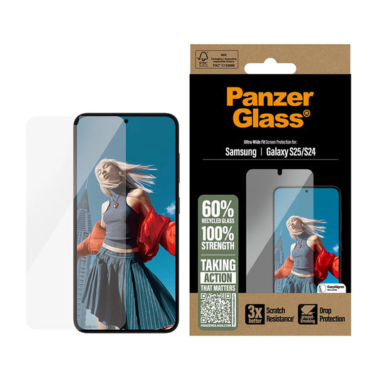 PanzerGlass Ultra-Wide Fit védőfólia Samsung Galaxy S25 S931 / S24 S921 készülékekhez, Edzett üveg, Teljes ragasztás