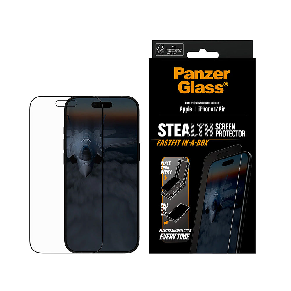 PanzerGlass Ultra-Wide Fit Stealth Fastfit védőfólia Apple iPhone 17 Air készülékhez, Edzett üveg, Teljes ragasztás, Fekete